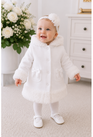 Petit manteau de baptême Lilka blanc | Petit manteau chaud pour petite fille – MK Maryla