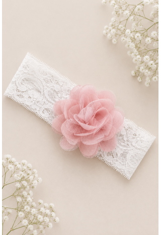 Baptism Headband with a Pink Flower for a Girl | MK Maryla