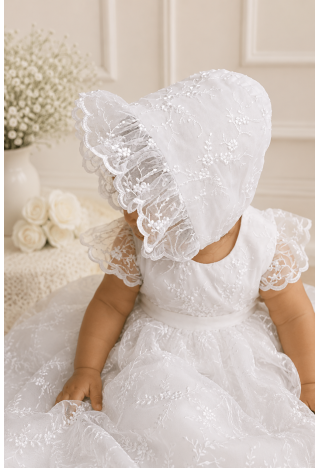 Royal Baby Christening Bonnet with Embroidered Lace | MK Maryla