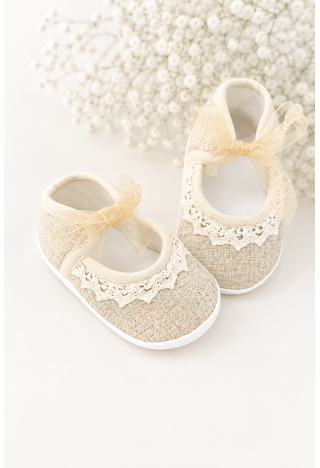 Leinen-Taufschuhe für Mädchen – Farbe: Gold – MKMaryla