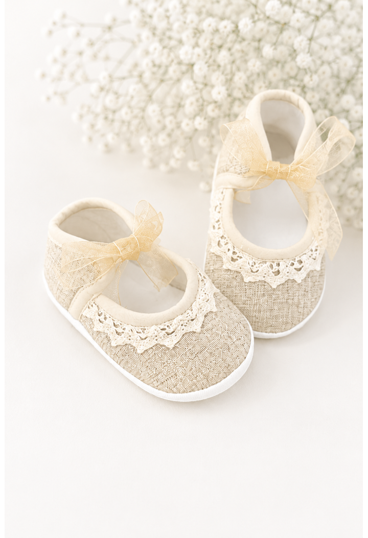Leinen-Taufschuhe für Mädchen – Farbe: Gold – MKMaryla