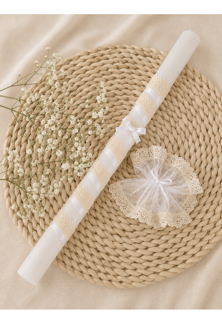 Taufkerze mit beigem Accessoire | Elegant | MK Maryla
