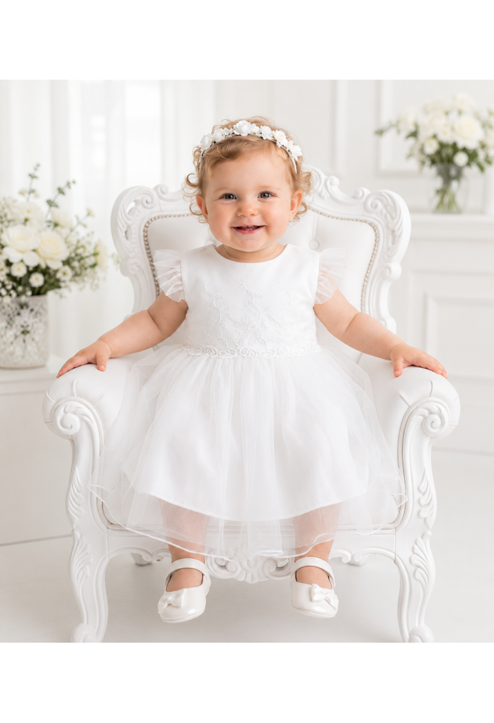 Sukienka do chrztu Diana – elegancka sukienka z krótkim rękawem