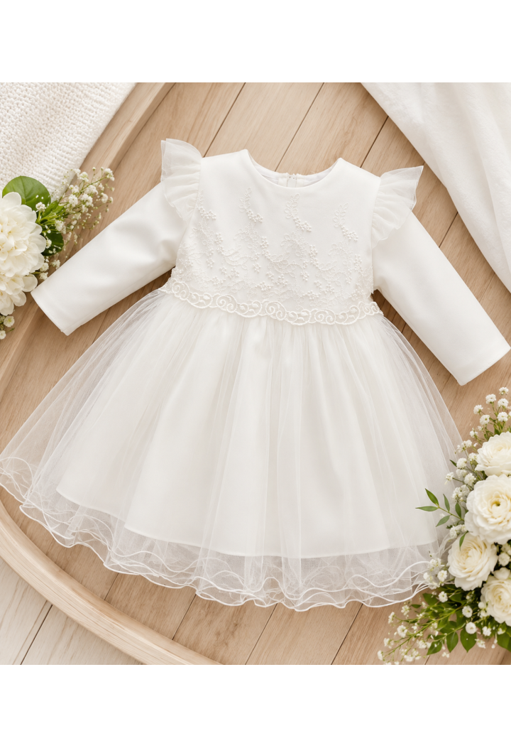 Robe de baptême « Winogronka » écru – Une robe élégante à manches longues