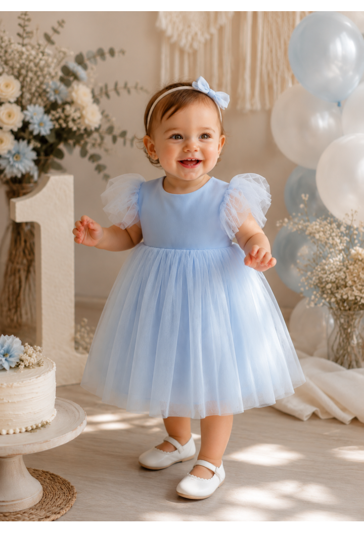 Blaues Kleid „Aurora“ zum ersten Geburtstag – Elegantes Kleid für Mädchen