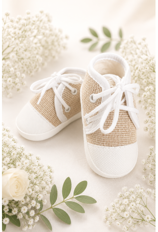 Taufschuhe für Jungen, beige, aus Leinen – elegante Babyschuhe