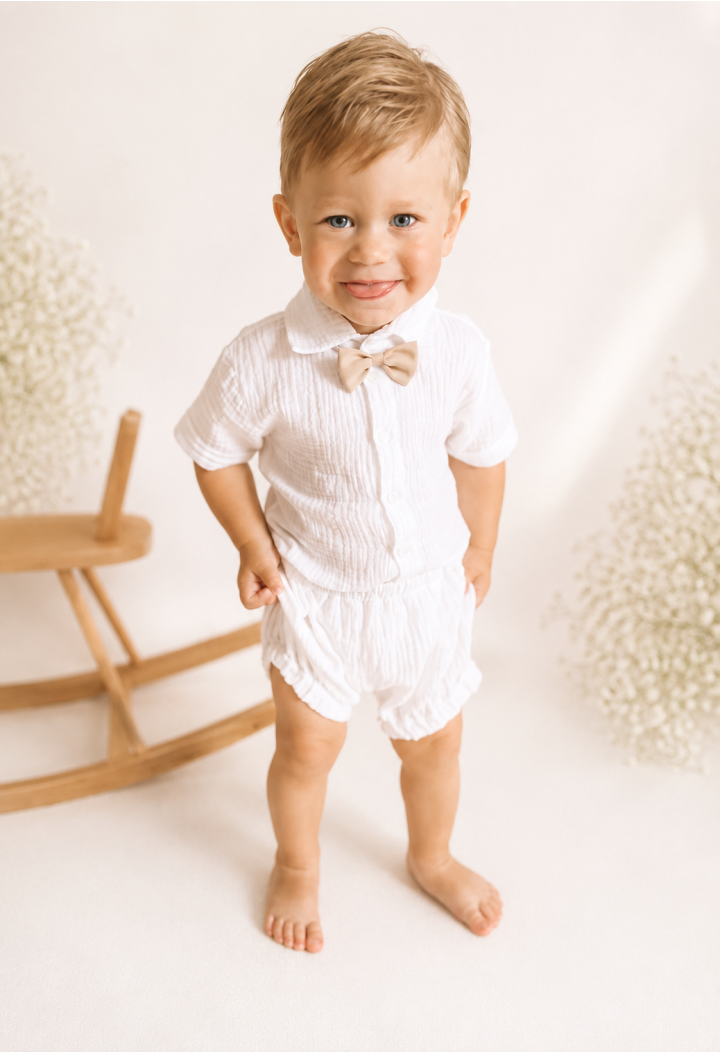 Chemise blanche en mousseline pour garçon – Chemise élégante pour le baptême