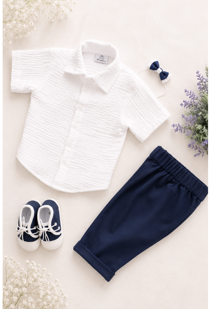 Chemise blanche en mousseline pour garçon – Chemise élégante pour le baptême