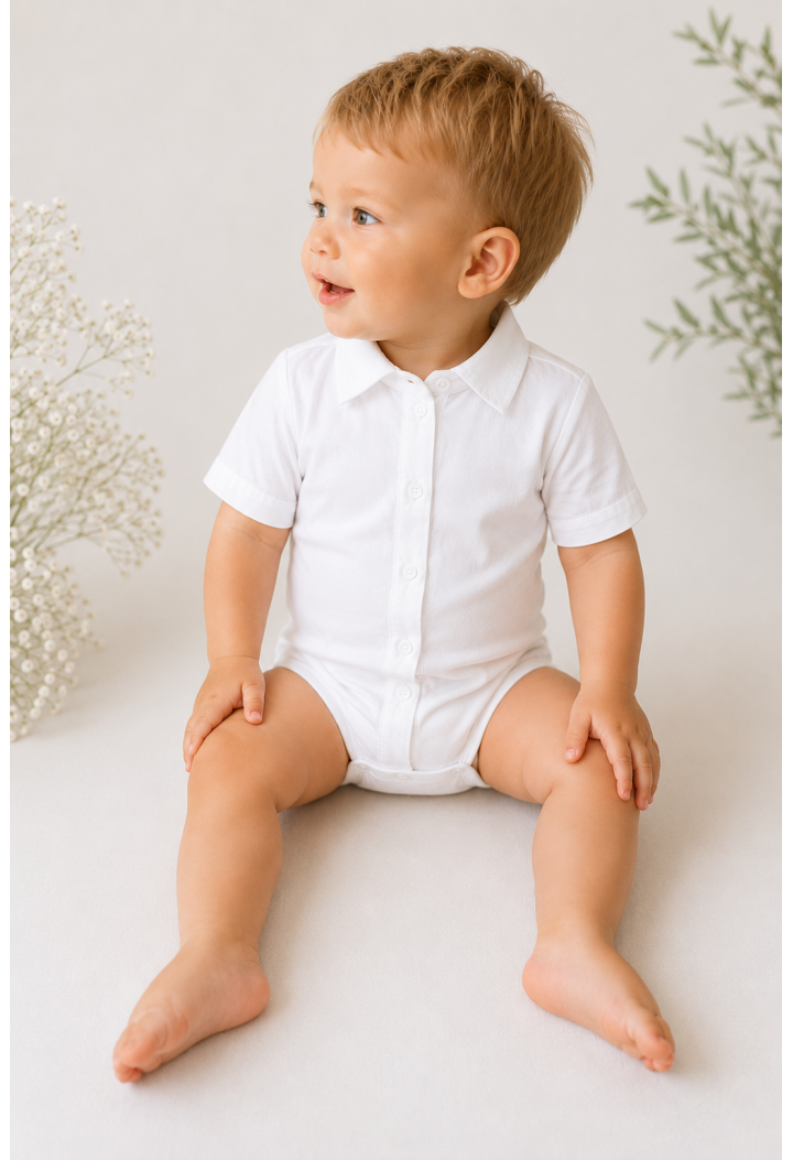 Shirt-style bodysuit - for a christening - for a boy - short-sleeved shirt