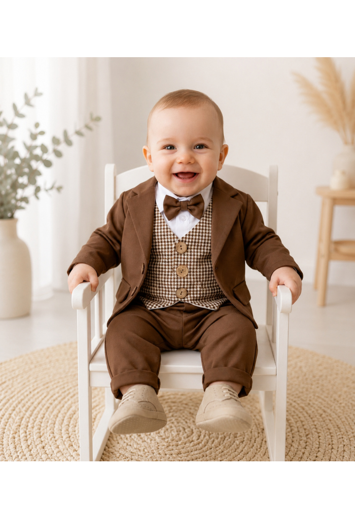 Conjunto de chocolate para el bautizo de un niño: Bruno | Elegante conjunto, tallas 62–86 | MK Maryla