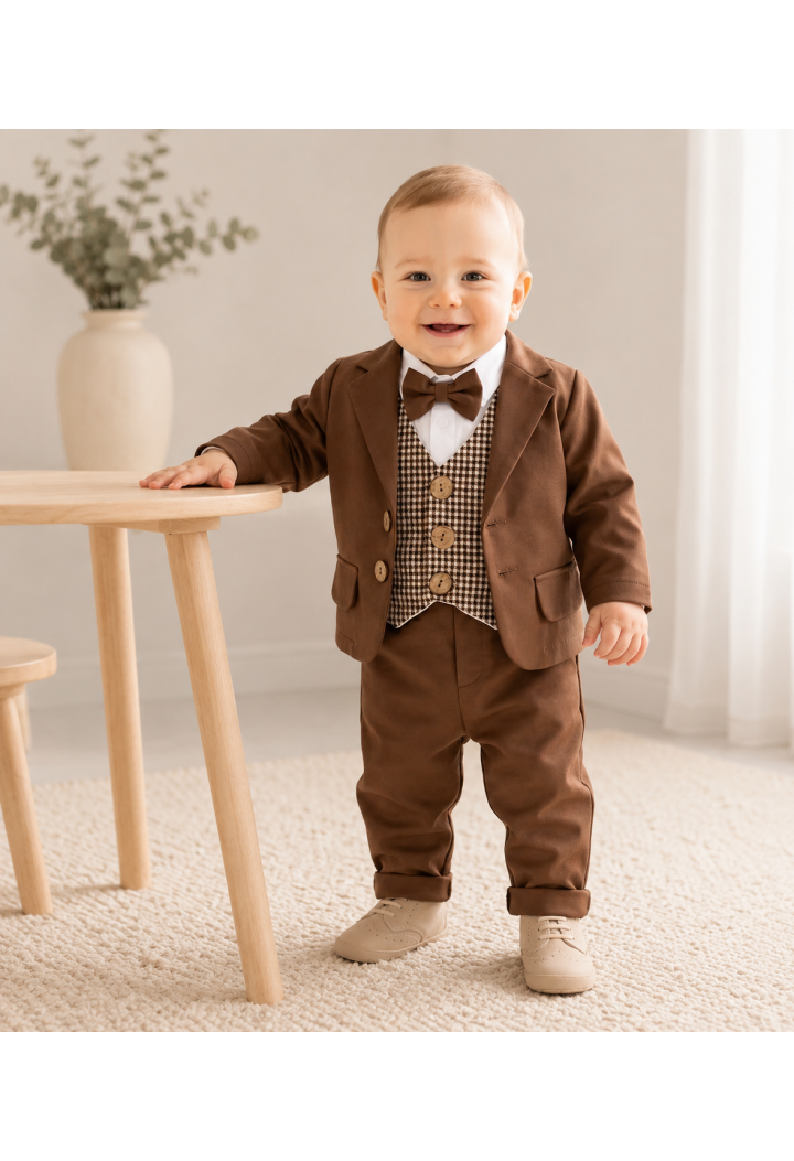 Conjunto de chocolate para el bautizo de un niño: Bruno | Elegante conjunto, tallas 62–86 | MK Maryla