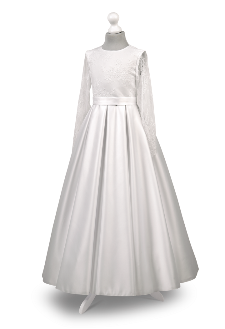 Satynowa sukienka z efektywną francuską koronką Elza 000 - MKMaryla