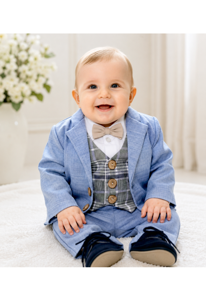 Conjrito azul para el bautizo de niño Bruno | Elegante conjunto 62–86 | MK Maryla