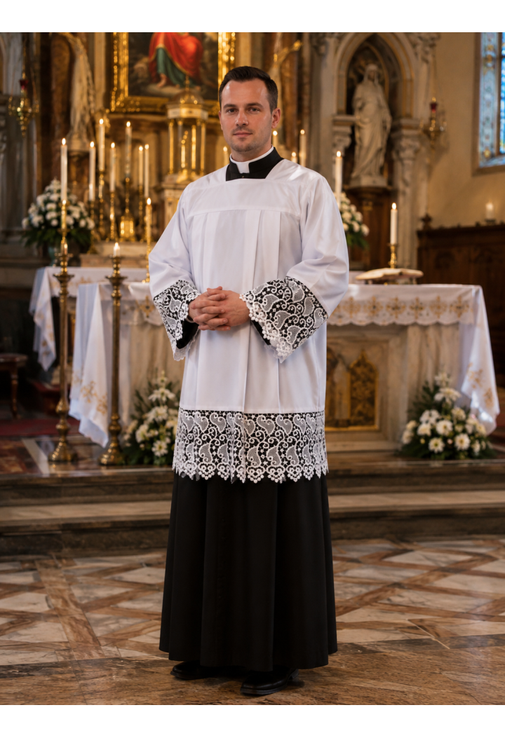 Kornica-style surplice with guipure lace | Elegant liturgical surplice | Polish manufacturer