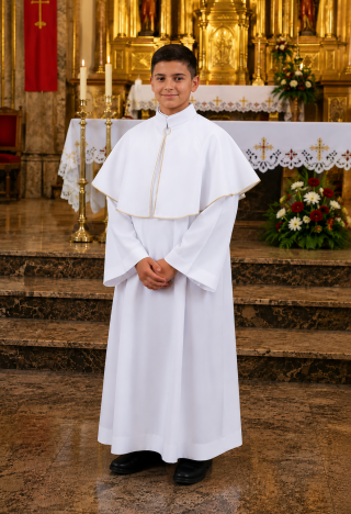 White altar server collar with a gold ribbon – an elegant liturgical garment