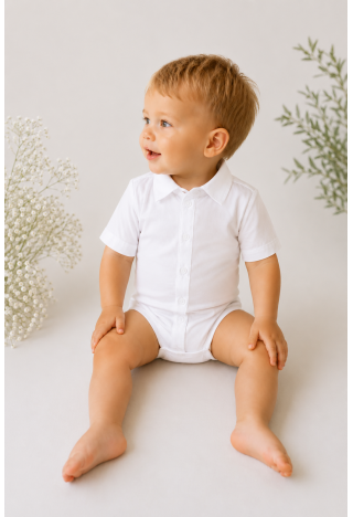 Shirt-style bodysuit - for a christening - for a boy - short-sleeved shirt