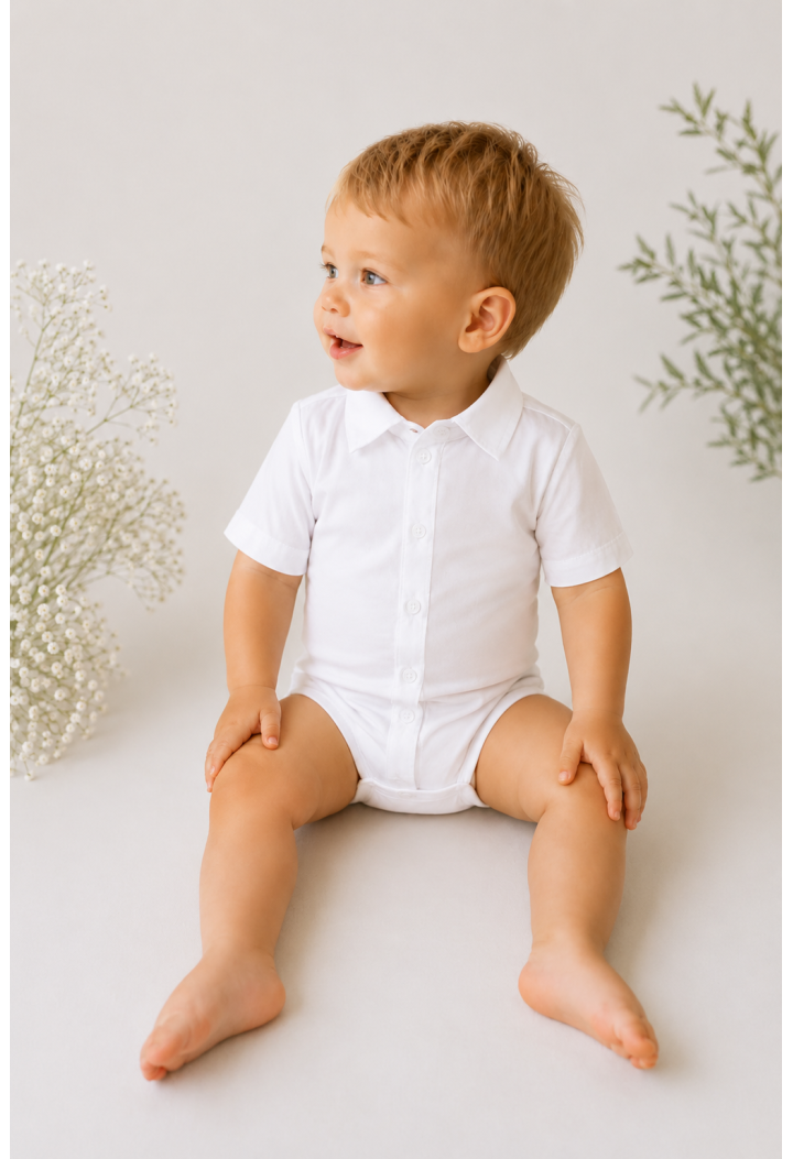 Shirt-style bodysuit - for a christening - for a boy - short-sleeved shirt