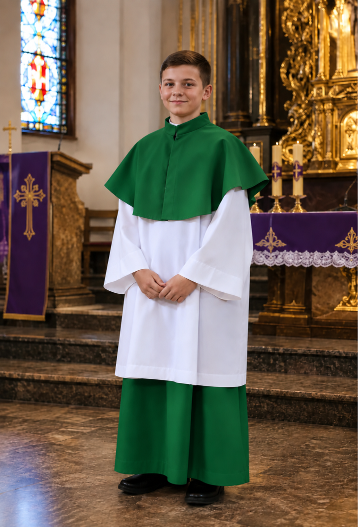 Pelerynka ministrancka zielona krótka | Strój liturgiczny | Polski producent