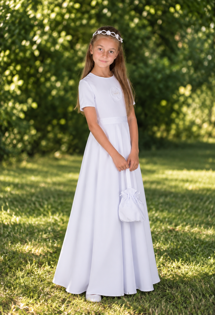 Marta 999 First Communion Dress Made of Stretch Fabric | MK Maryla