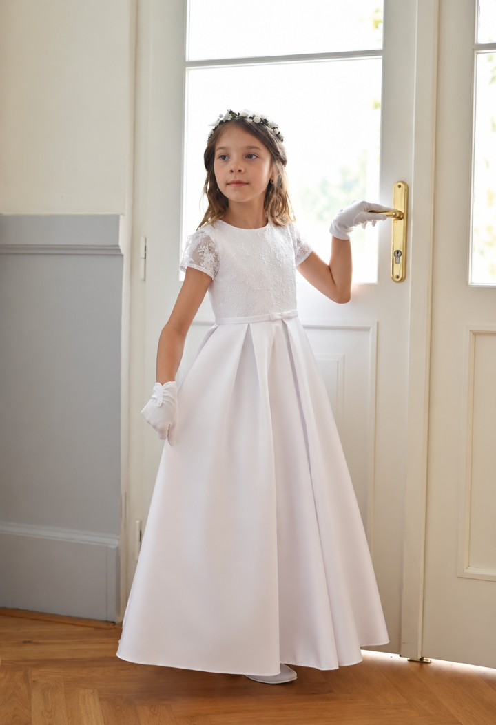 Elza 065-Beautiful satin and lace pattern communion dress-MK Maryla
